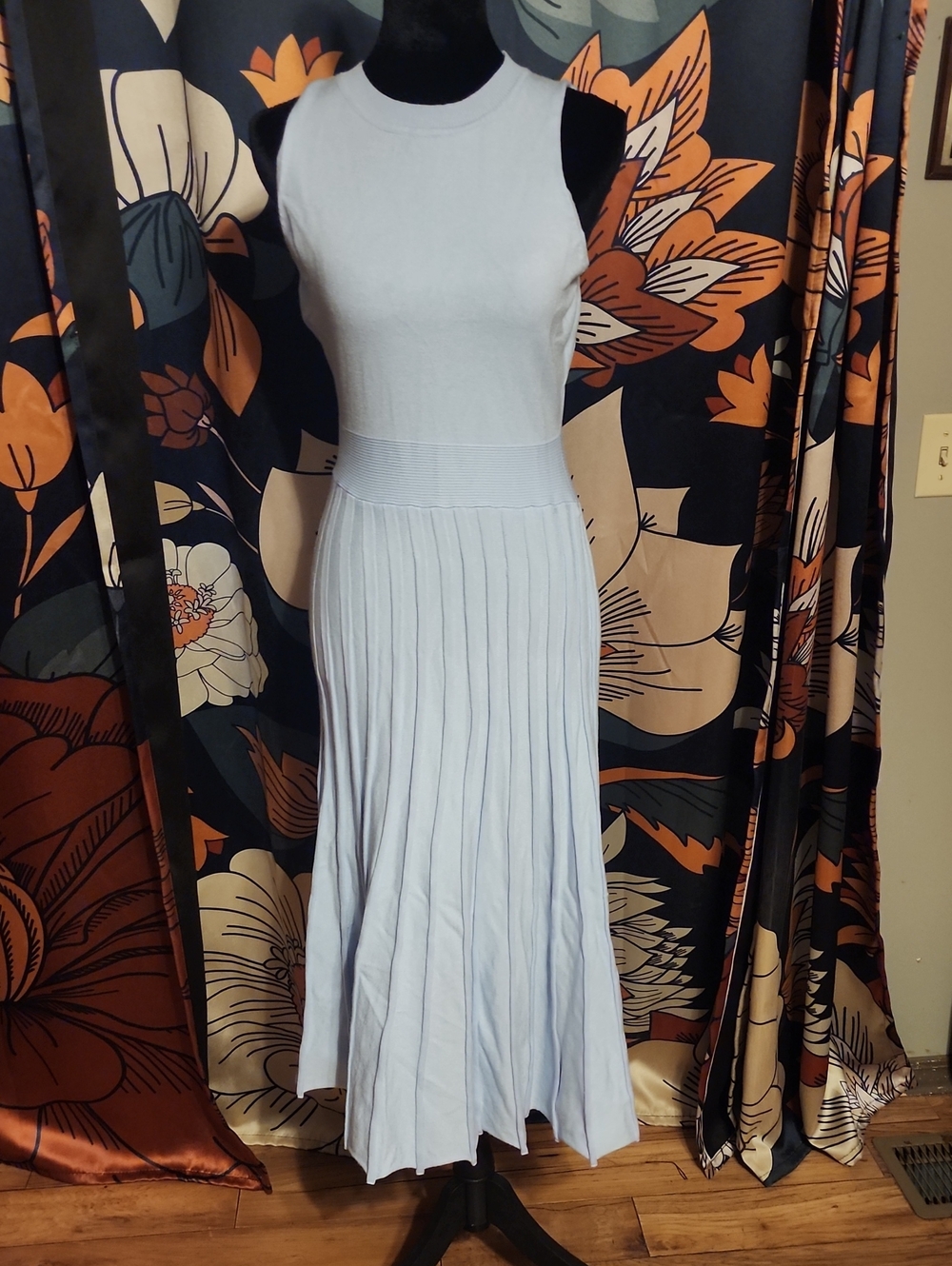 Light Blue Pleated Midi Skirt Dress